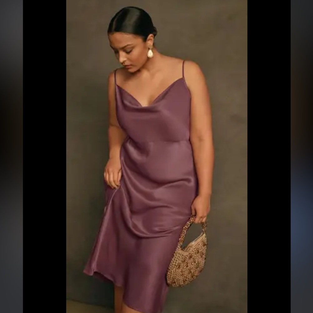 Anthropologie The Elyse Slip Dress Satin Cowl Neck in Midi Plum Size 2X